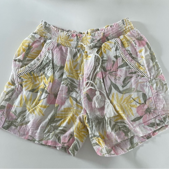 Briggs Linen Boho Bohemian Tassel Shorts Floral Tropical Pink Yellow Small - Picture 9 of 9